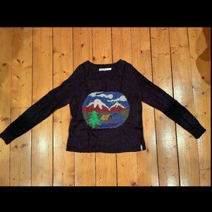 Woolrich Camping Wool Mohair Sweater - Size M - Navy - Mountain Tent Canoe Tree